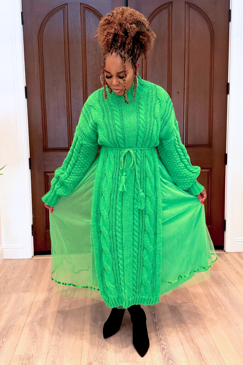 CABLE TULLE SKIRT SET (GREEN)