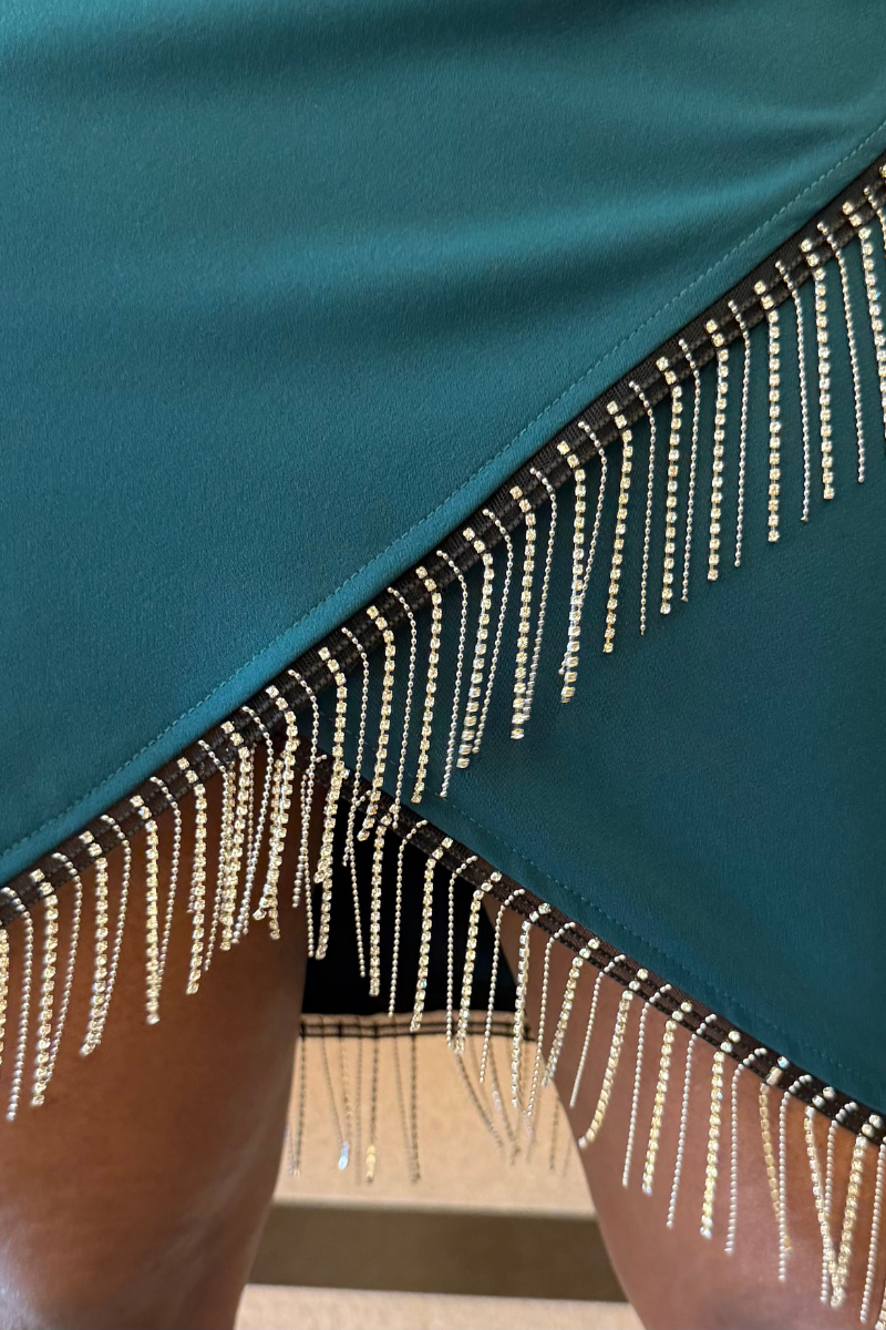 Teal Rhinestone Fringe Wrap Dress