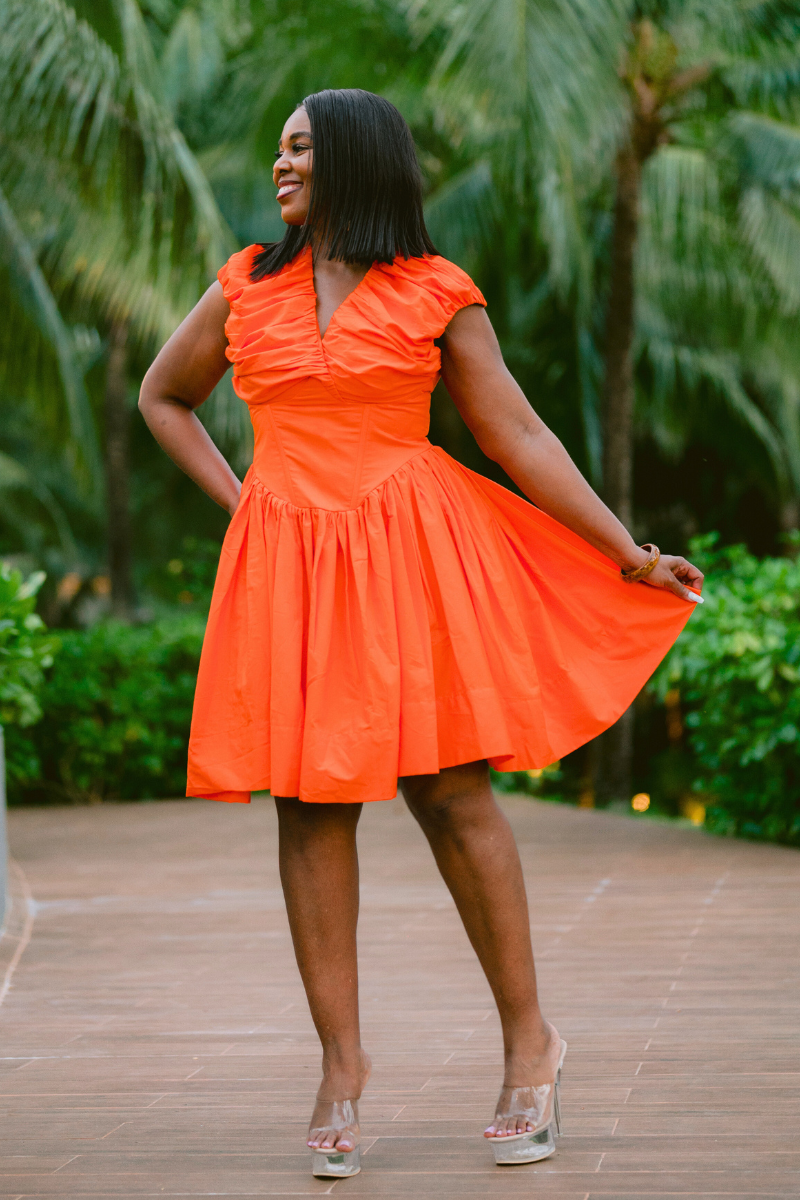 SUNSET STROLL RUCHE DRESS