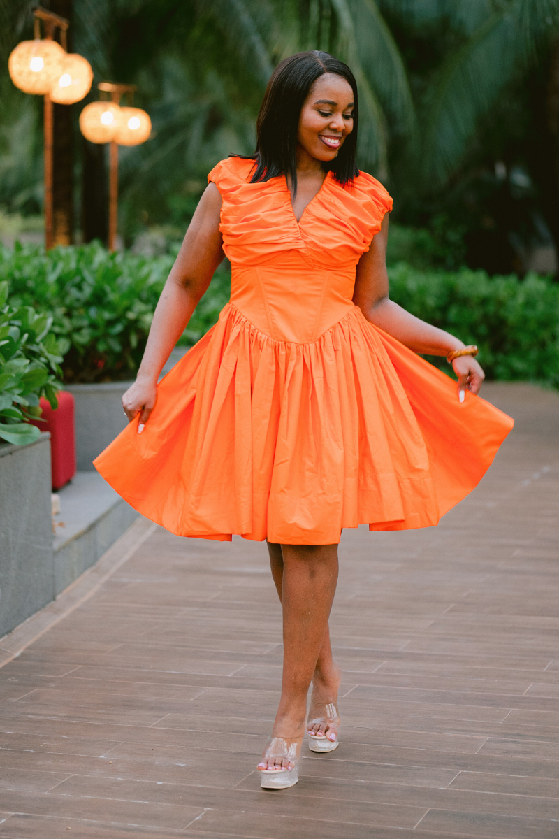 SUNSET STROLL RUCHE DRESS