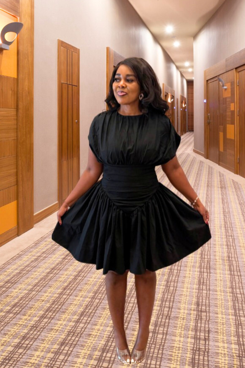 RUCHE CINCHE WAIST DRESS