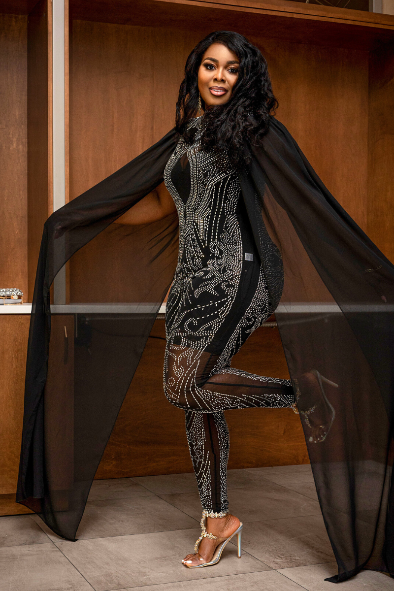 Black jumpsuit with rhinestones hotsell