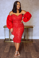 ROMANCE SEQUIN DRESS - Red